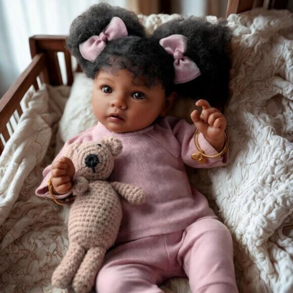 20" Lifelike Reborn Baby Doll – Black Newborn Girl, Soft Weighted Body - Picture 4 of 8